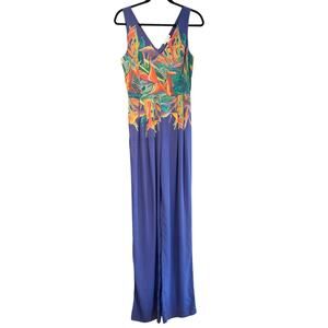 NWT Ala Von Auersperg Birds of Paradise Crepe De Chine Silk Sleeveless Jumpsuit